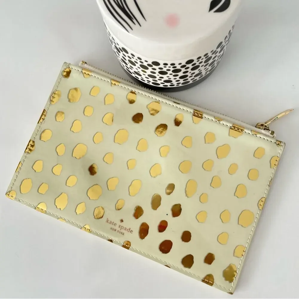 Kate Spade New York Flamingo Dot Gold Pencil Pouch